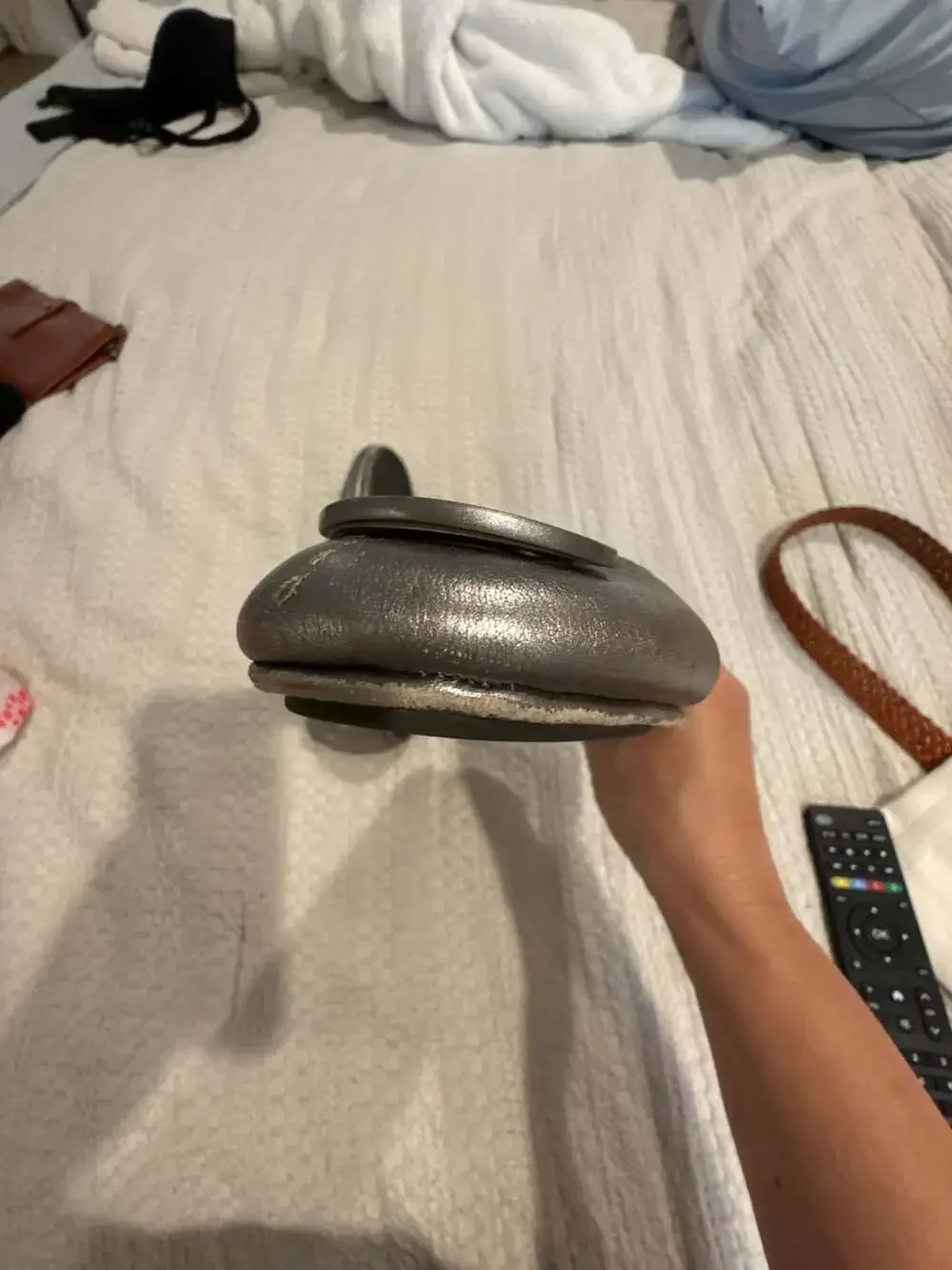 Tory Burch Reva Metallic Silver Leather Ballet Flats